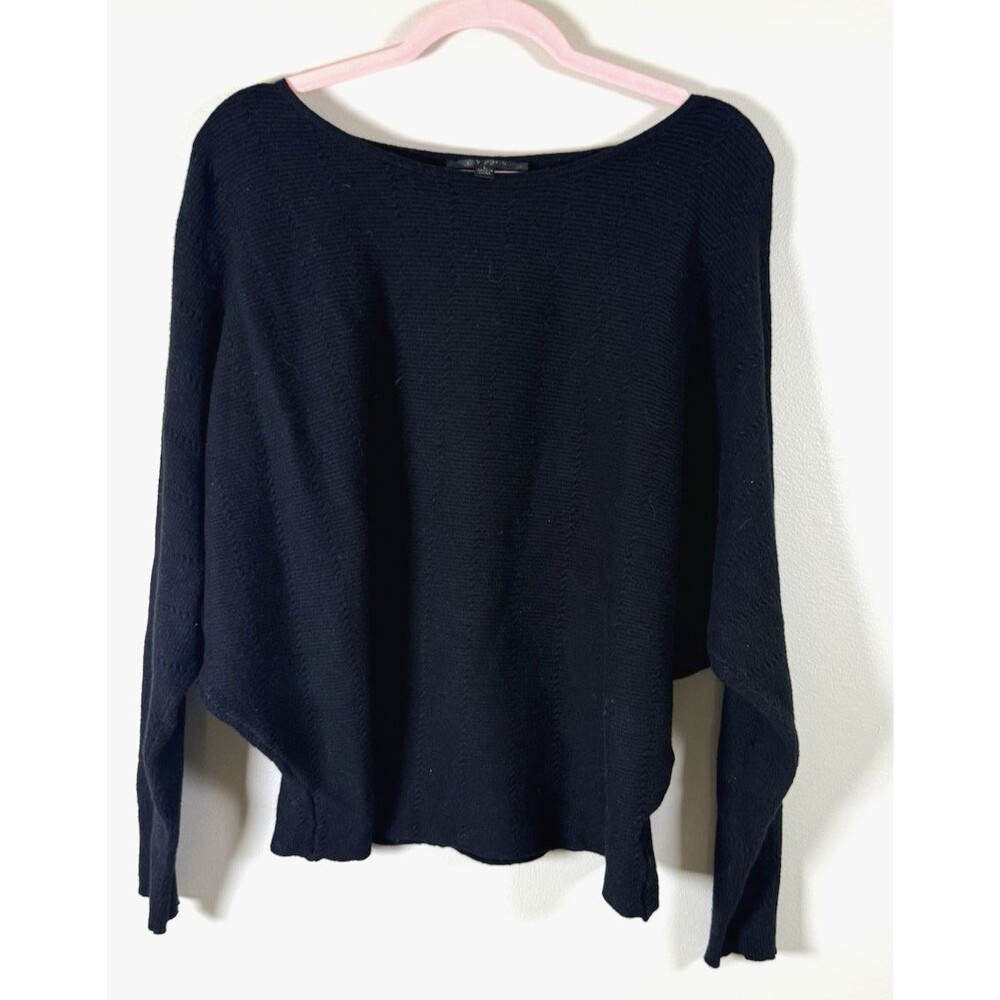 Cyrus Womens Black Solid Knit Pullover Sweater with Batwing Sleeves - Large